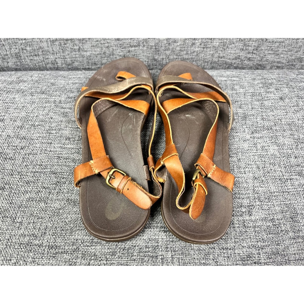 OluKai Upena Sandals Womens 9 Kona Coffee Champagne Leather Strappy - Picture 7 of 14